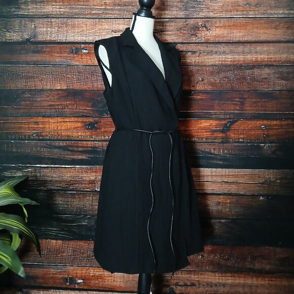 H&M Blazer Wrap Dress Size M Black Tie Belt Sleeveless Lined - Picture 3 of 9